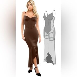 Popilush Corset Dress Built in Shapewear  Mermaid Dress Women Deep V Neck NWT